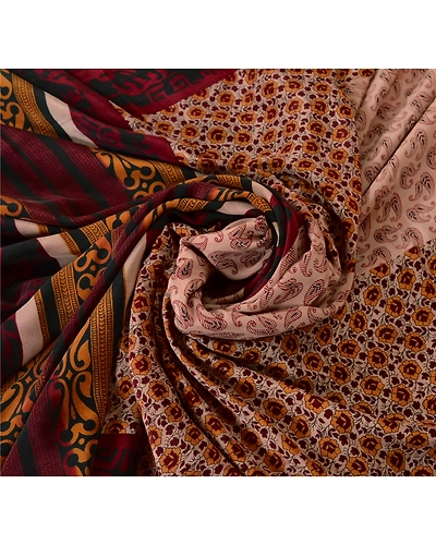 Sanskriti Vintage Indian Printed Pure Crepe Silk Sarees Craft Soft Sari Fabric, PRC-3828-Peach-Printed Floral &amp; Paisley Design-Pure Crepe Silk-6