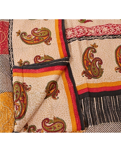 Sanskriti Vintage Cream Sarees Pure Crepe Silk Printed Sari Craft Soft Fabric, PRC-4800-Cream-Printed Floral &amp; Paisley Design-Pure Crepe Silk-2