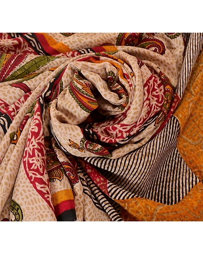 Sanskriti Vintage Cream Sarees Pure Crepe Silk Printed Sari Craft Soft Fabric, PRC-4800-Cream-Printed Floral &amp; Paisley Design-Pure Crepe Silk-6