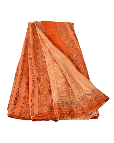 Sanskriti Vintage Peach Sarees Pure Crepe Silk Printed Sari 5 Yd Craft Fabric, PRC-4992-Peach-Printed Floral-Pure Crepe Silk-7
