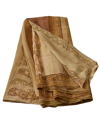Sanskriti Vintage Cream Sarees 100% Pure Crepe Silk Printed Sari Craft Fabric, PRC-8099-Cream-Printed Floral-Pure Crepe Silk-7