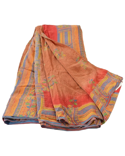 Sanskriti Vintage Brown Sarees Pure Crepe Silk Printed Sari Craft 5 Yard Fabric, PRC-892-Brown-Printed Floral-Pure Crepe Silk-6