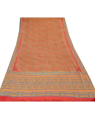 Sanskriti Vintage Brown Sarees Pure Crepe Silk Printed Sari Craft 5 Yard Fabric, PRC-892-Brown-Printed Floral-Pure Crepe Silk-7