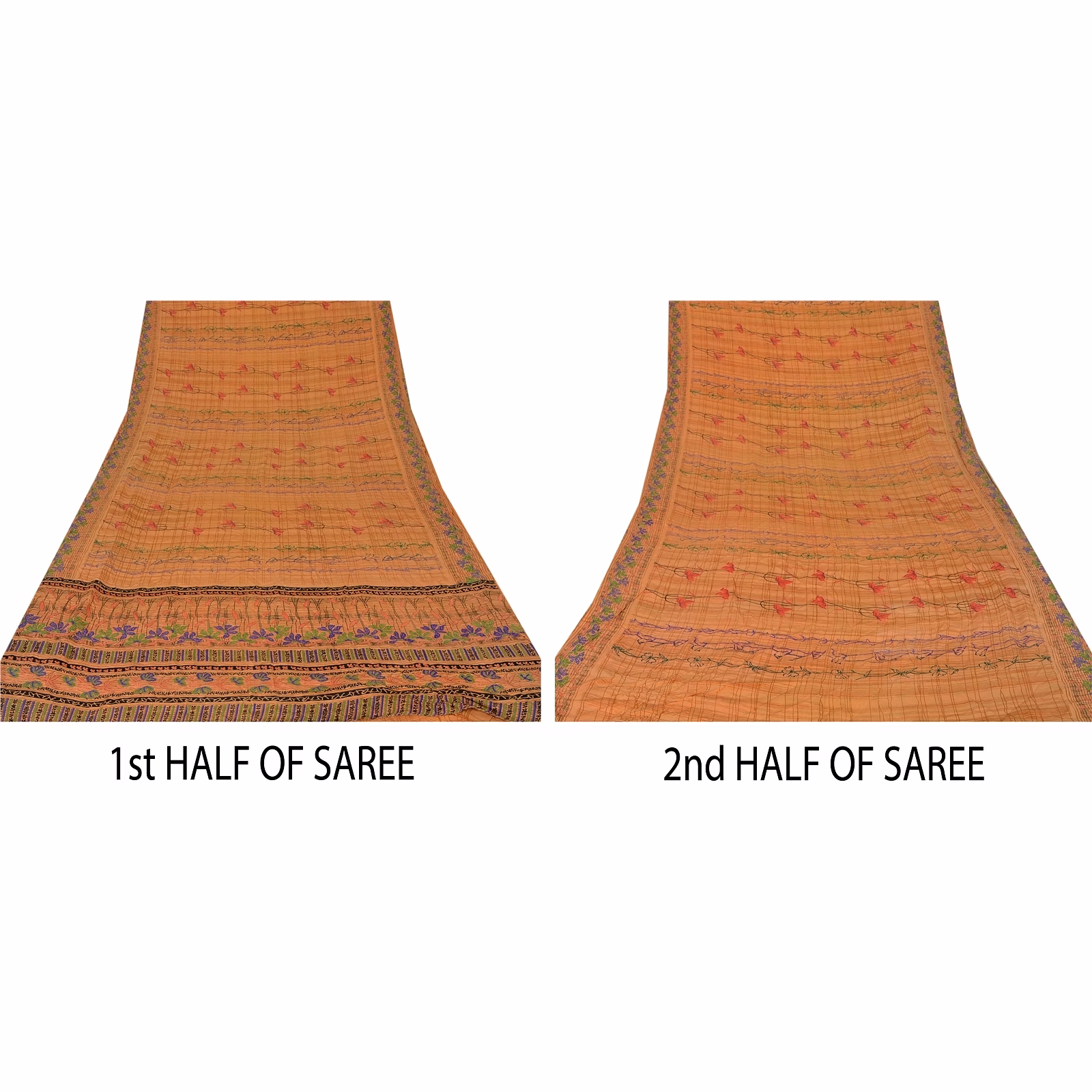 Sanskriti Vintage Peach Sarees Pure Crepe Silk Printed Sari Craft Soft Fabric, PRC-9020 image 3