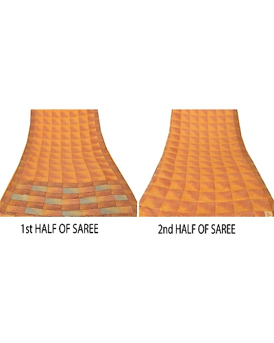 Sanskriti Vintage Saffron Sarees 100% Pure Crepe Silk Printed Sari Craft Fabric, PRC-9139-Saffron-Printed Floral-Pure Crepe Silk-3