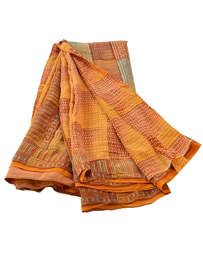 Sanskriti Vintage Saffron Sarees 100% Pure Crepe Silk Printed Sari Craft Fabric, PRC-9139-Saffron-Printed Floral-Pure Crepe Silk-6