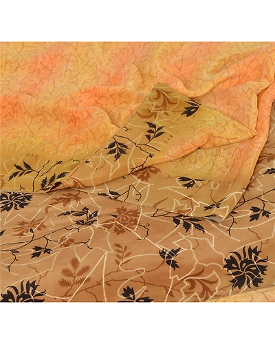 Sanskriti Vintage Cream Saree Pure Crepe Silk Printed Sari 5 Yd Craft Fabric, PRC-9182-Cream-Printed Floral-Pure Crepe Silk-1