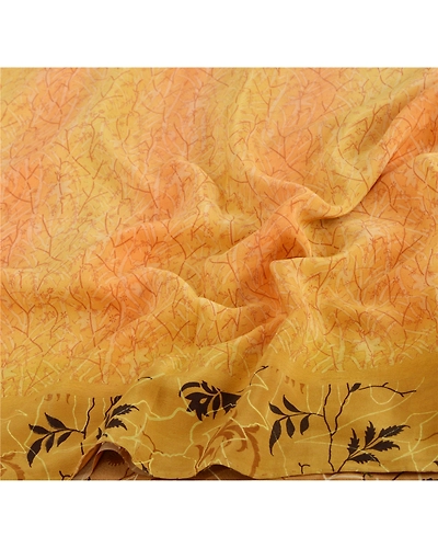 Sanskriti Vintage Cream Saree Pure Crepe Silk Printed Sari 5 Yd Craft Fabric, PRC-9182-Cream-Printed Floral-Pure Crepe Silk-4