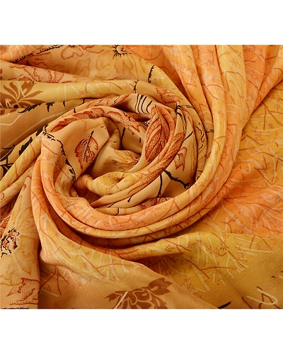 Sanskriti Vintage Cream Saree Pure Crepe Silk Printed Sari 5 Yd Craft Fabric, PRC-9182-Cream-Printed Floral-Pure Crepe Silk-5