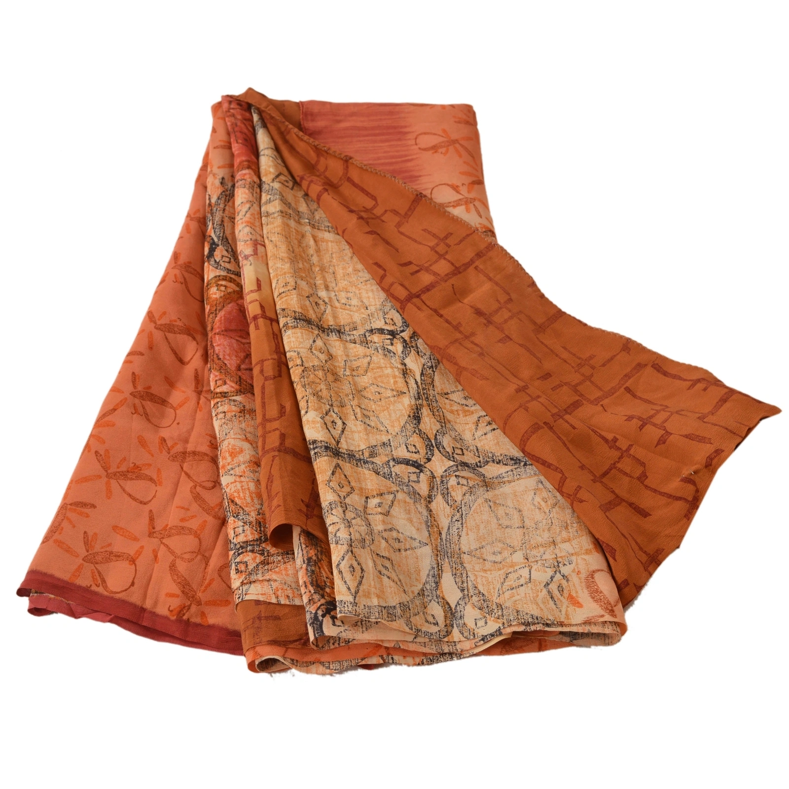 Sanskriti Vintage Orange Sarees Pure Crepe Silk Floral Printed Sari Craft Fabric, PRC-9900-Orange-Printed Floral-Pure Crepe Silk-6