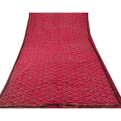Sanskriti Vintage Red Sarees Pure Georgette Silk Hand Embroidered Fabric Sari, PS-52719