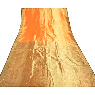Sanskriti Vintage Saffron Sarees Art Silk Woven Kanjivaram Sari Zari Fabric, PS-56652