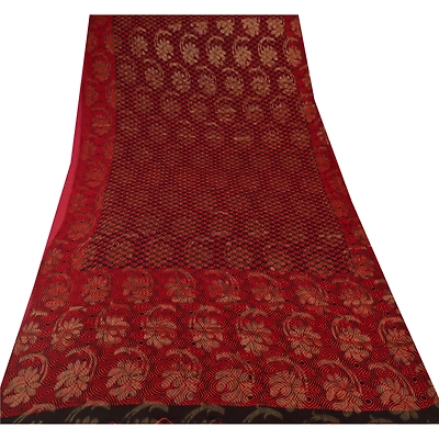 Sanskriti Vintage Red Sarees Blend Georgette Woven Craft Fabric Premium Sari, PS-53713
