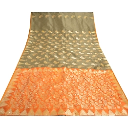 Sanskriti Vintage Grey Sarees Art Silk Hand Beaded Woven Sari Premium Fabric, PS-57148