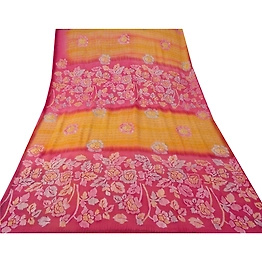 Sanskriti Vintage Saffron Sarees Pure Georgette Silk Embroidery 5Yd Fabric Sari, PS-53286