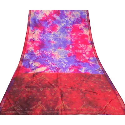 Sanskriti Vintage Indian Sarees Pure Silk Embroidered Sindhi Tie-Dye Sari Fabric, PS-57979