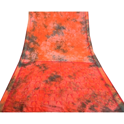 Sanskriti Vintage Sarees Pure Silk Woven Bomkai & Tie-Dye Premium Sari Fabric, PS-57944