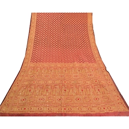 Sanskriti Vintage Red Sarees Pure Organza Silk Hand Beaded Premium Sari Fabric, PS-57874