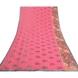 Sanskriti Vintage Pink Sarees Pure Georgette Silk Embroidered Ethnic Sari Fabric, PS-57825