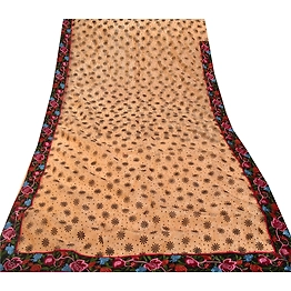 Sanskriti Vintage Peach Sarees Art Silk Embroidered Craft Fabric Premium Sari, PS-55089