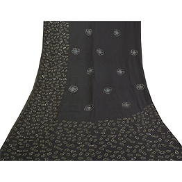 Sanskriti Vintage Black Sarees Pure Georgette Hand Embroidered Craft Sari Fabric, PS-58082