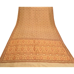 Sanskriti Vintage Cream Sarees 100% Pure Cotton Woven Sari Cultural 5 Yd Fabric, PS-56576
