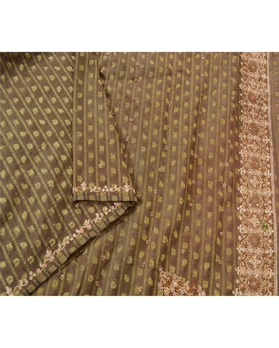 Sanskriti Vintage Green Sarees Georgette Hand Beaded Woven Fabric Cultural Sari, PS-21677-Green-Hand Beaded With Zari Work-Georgette-1