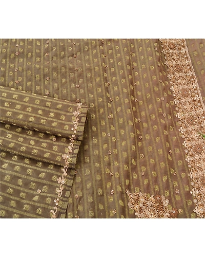 Sanskriti Vintage Green Sarees Georgette Hand Beaded Woven Fabric Cultural Sari, PS-21677-Green-Hand Beaded With Zari Work-Georgette-2