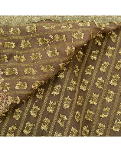Sanskriti Vintage Green Sarees Georgette Hand Beaded Woven Fabric Cultural Sari, PS-21677-Green-Hand Beaded With Zari Work-Georgette-3