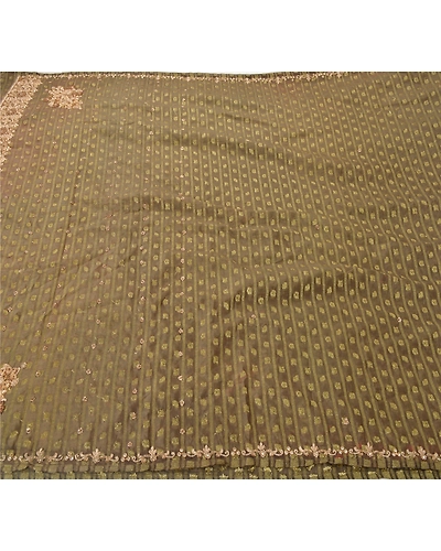 Sanskriti Vintage Green Sarees Georgette Hand Beaded Woven Fabric Cultural Sari, PS-21677-Green-Hand Beaded With Zari Work-Georgette-5