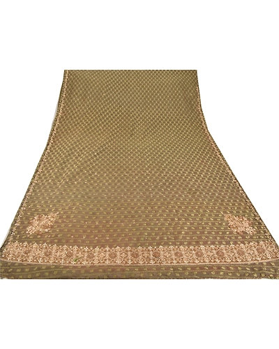Sanskriti Vintage Green Sarees Georgette Hand Beaded Woven Fabric Cultural Sari, PS-21677-Green-Hand Beaded With Zari Work-Georgette-7