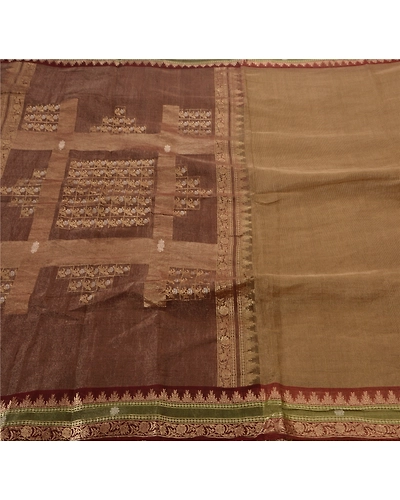Sanskriti Vintage Sarees Blend Georgette Woven Craft Fabric Premium Sari, PS-38269-Golden-Woven Work-Blend Georgette-1