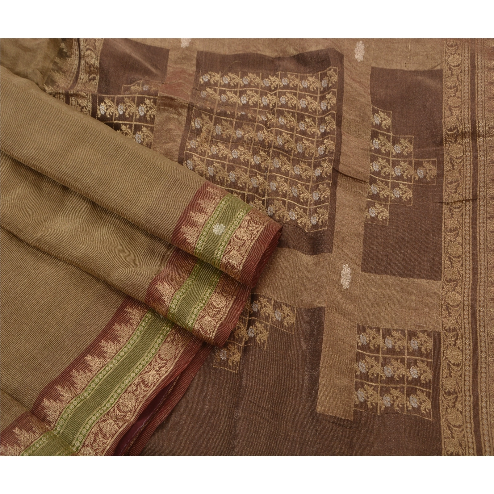 Sanskriti Vintage Sarees Blend Georgette Woven Craft Fabric Premium Sari, PS-38269-Golden-Woven Work-Blend Georgette-2