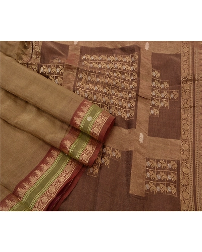 Sanskriti Vintage Sarees Blend Georgette Woven Craft Fabric Premium Sari, PS-38269-Golden-Woven Work-Blend Georgette-2