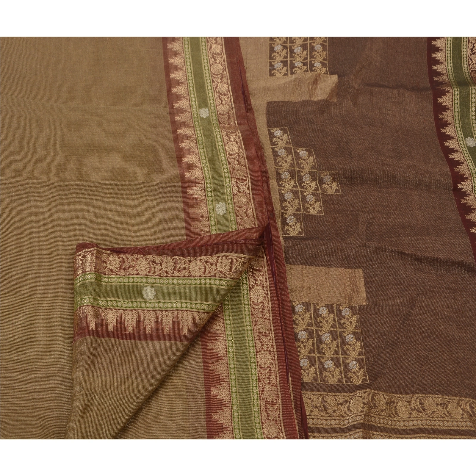 Sanskriti Vintage Sarees Blend Georgette Woven Craft Fabric Premium Sari, PS-38269-Golden-Woven Work-Blend Georgette-3