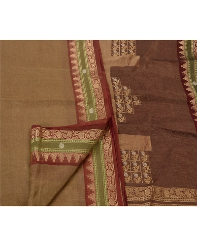 Sanskriti Vintage Sarees Blend Georgette Woven Craft Fabric Premium Sari, PS-38269-Golden-Woven Work-Blend Georgette-3