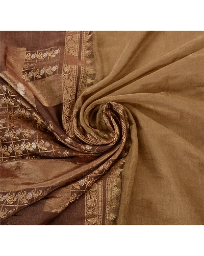 Sanskriti Vintage Sarees Blend Georgette Woven Craft Fabric Premium Sari, PS-38269-Golden-Woven Work-Blend Georgette-5