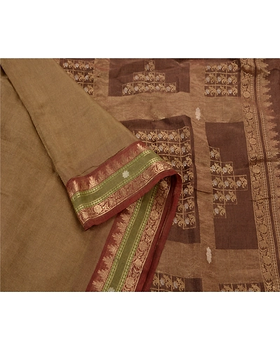Sanskriti Vintage Sarees Blend Georgette Woven Craft Fabric Premium Sari, PS-38269-Golden-Woven Work-Blend Georgette-6