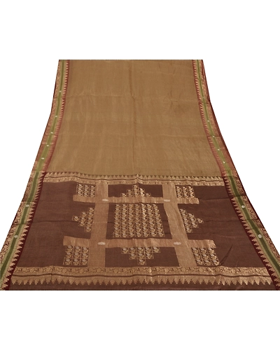 Sanskriti Vintage Sarees Blend Georgette Woven Craft Fabric Premium Sari, PS-38269-Golden-Woven Work-Blend Georgette-7