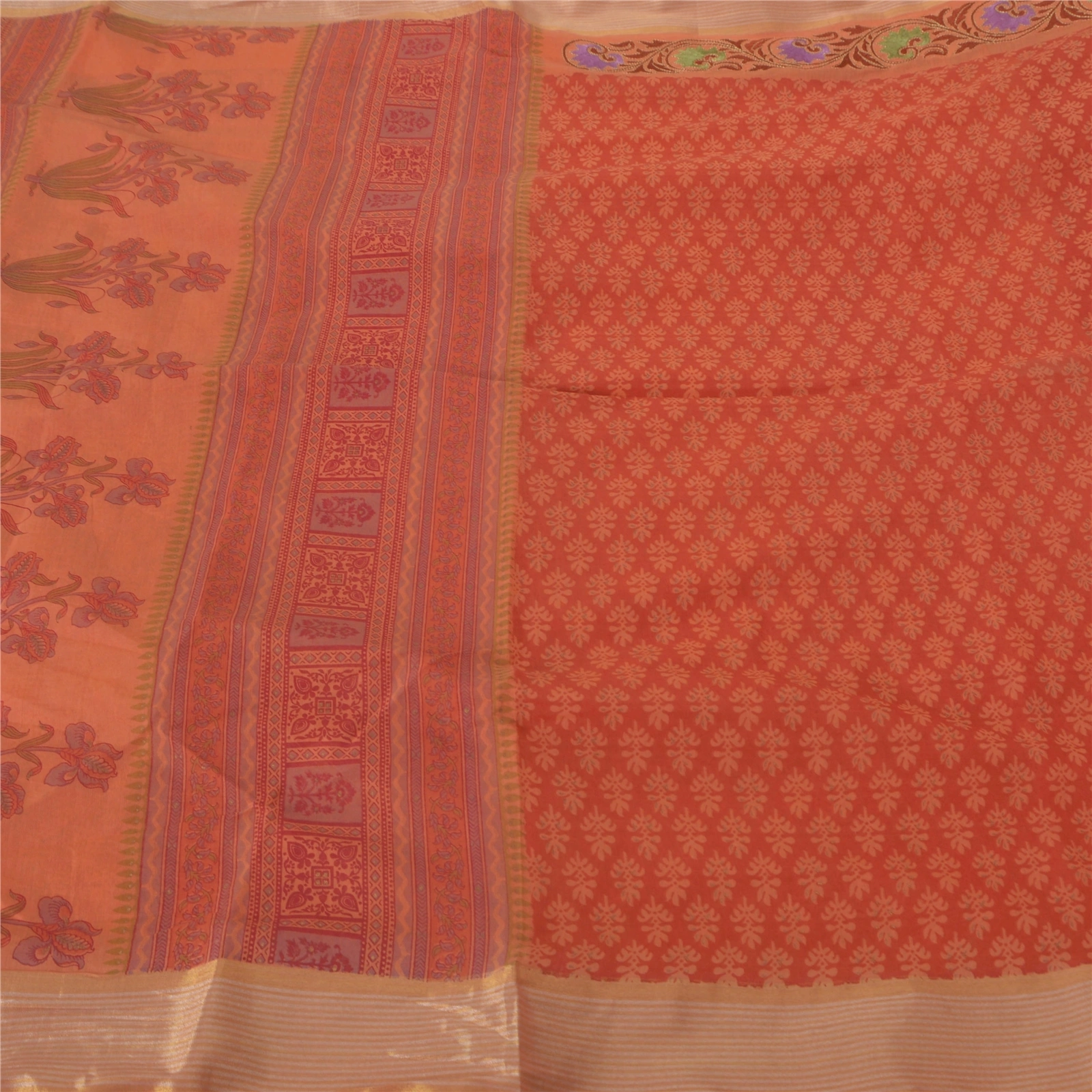 Sanskriti Vintage Peach Sarees Blend Cotton Embroidered Fabric Premium 5 Yd Sari, PS-38375-Peach-Thread Work-Blend Cotton-1