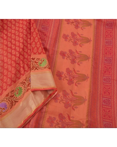 Sanskriti Vintage Peach Sarees Blend Cotton Embroidered Fabric Premium 5 Yd Sari, PS-38375-Peach-Thread Work-Blend Cotton-3