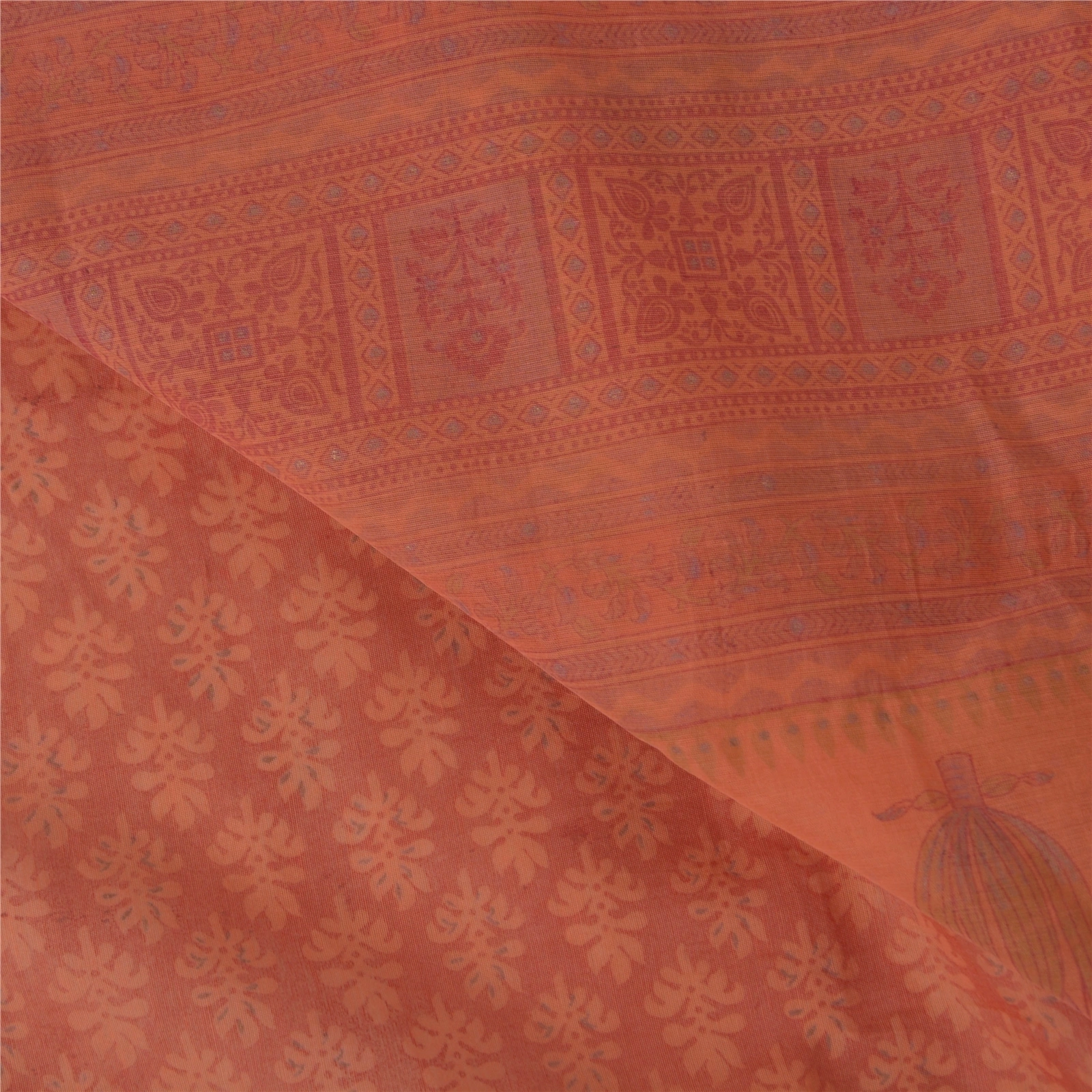 Sanskriti Vintage Peach Sarees Blend Cotton Embroidered Fabric Premium 5 Yd Sari, PS-38375-Peach-Thread Work-Blend Cotton-4