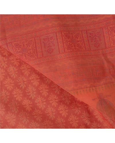 Sanskriti Vintage Peach Sarees Blend Cotton Embroidered Fabric Premium 5 Yd Sari, PS-38375-Peach-Thread Work-Blend Cotton-4