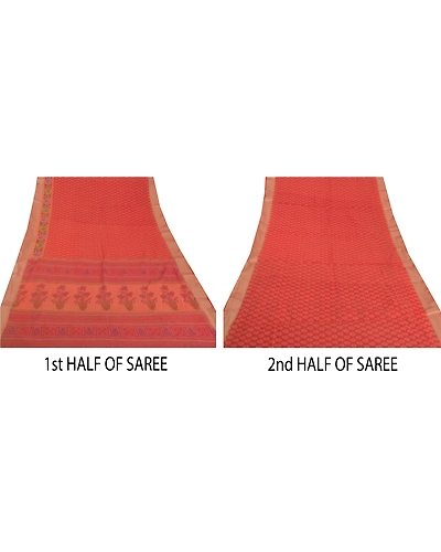 Sanskriti Vintage Peach Sarees Blend Cotton Embroidered Fabric Premium 5 Yd Sari, PS-38375-Peach-Thread Work-Blend Cotton-5