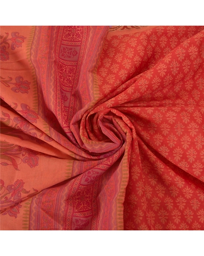Sanskriti Vintage Peach Sarees Blend Cotton Embroidered Fabric Premium 5 Yd Sari, PS-38375-Peach-Thread Work-Blend Cotton-6