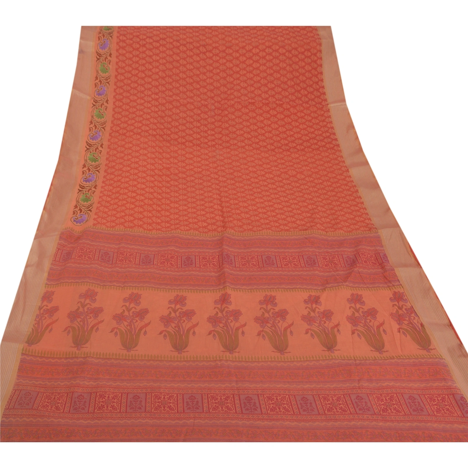 Sanskriti Vintage Peach Sarees Blend Cotton Embroidered Fabric Premium 5 Yd Sari, PS-38375-Peach-Thread Work-Blend Cotton-7