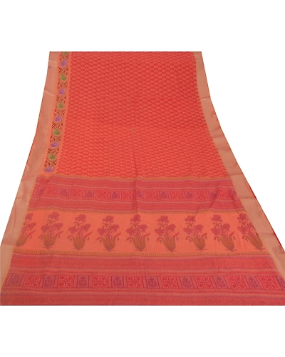 Sanskriti Vintage Peach Sarees Blend Cotton Embroidered Fabric Premium 5 Yd Sari, PS-38375-Peach-Thread Work-Blend Cotton-7