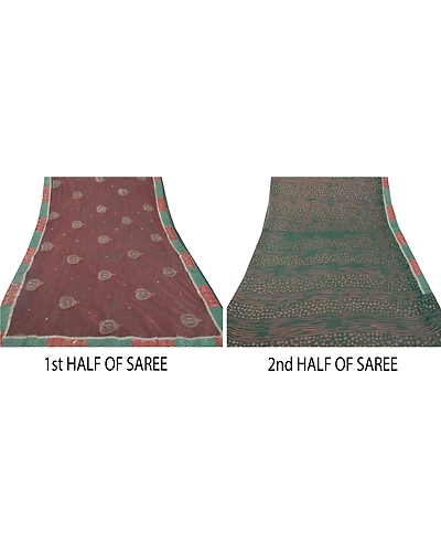 Sanskriti Vintage Blue Sarees Net Mesh Embroidered Woven Fabric Premium 5Yd Sari, PS-38488-Blue-Sequins Work-Net Mesh-4