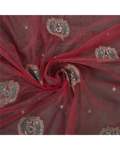 Sanskriti Vintage Blue Sarees Net Mesh Embroidered Woven Fabric Premium 5Yd Sari, PS-38488-Blue-Sequins Work-Net Mesh-6