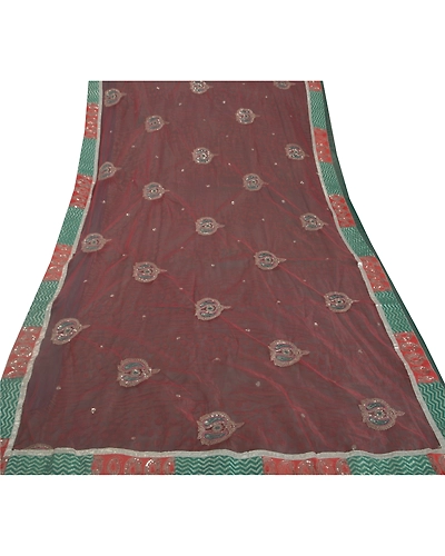 Sanskriti Vintage Blue Sarees Net Mesh Embroidered Woven Fabric Premium 5Yd Sari, PS-38488-Blue-Sequins Work-Net Mesh-7